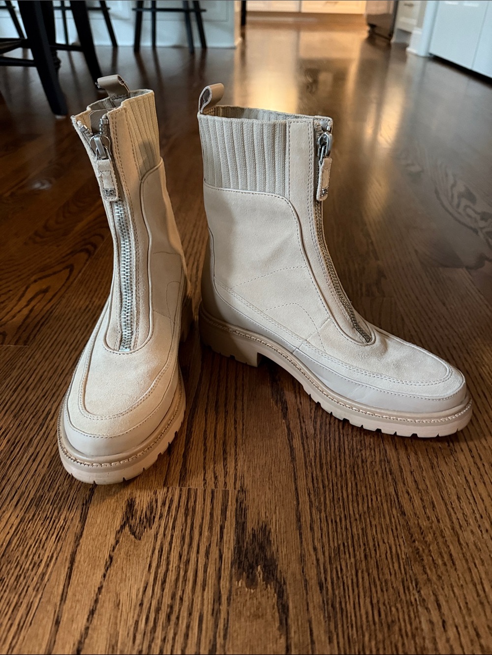 Women's Tan Suede Front-Zip Chelsea Boots